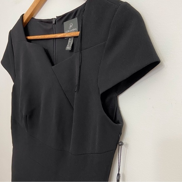 Adrianna Papell black sheath dress sleeveless flattering v-neck stretchy size 6 - Picture 5 of 16